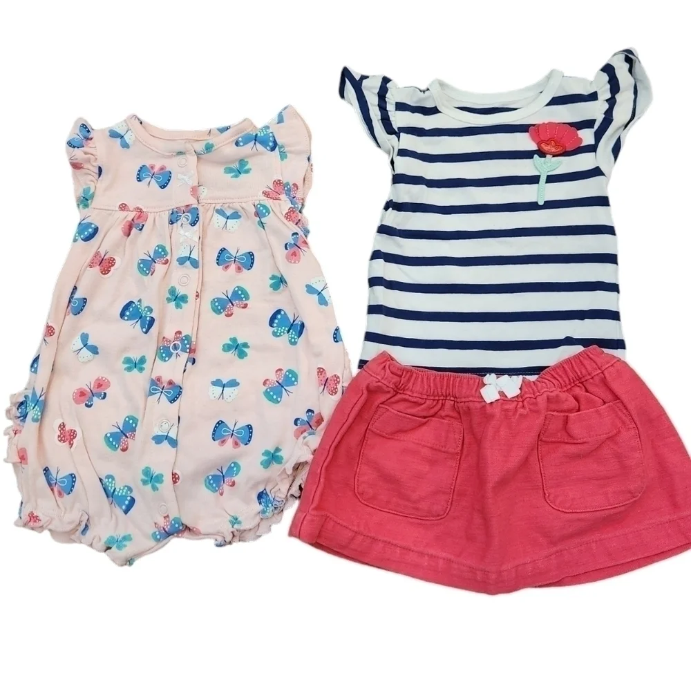 Lot of 12 Baby Girl Mostly Carter's Summer Clothes, 3 months